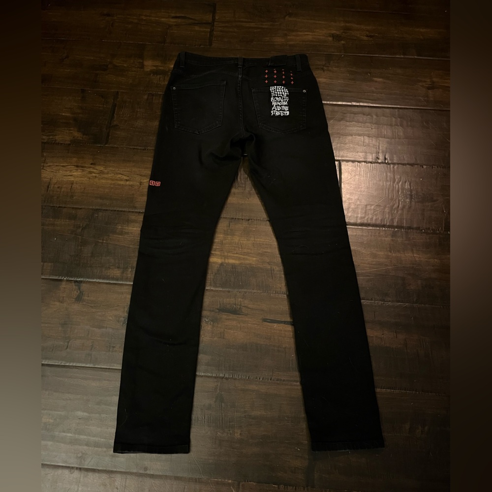 (SOLD) Ksubi Chitch Laid Black & Red Skinny / Slim Stacked Denim Jeans